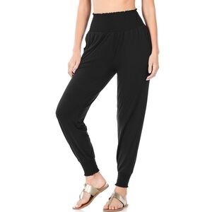 Zenana Outfitters Black Smocked High-Waist Joggers